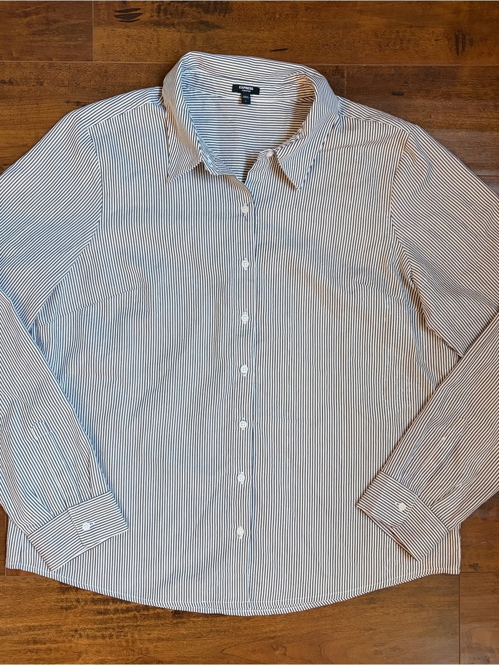 EXPRESS Women’s Striped Shimmery Button Up